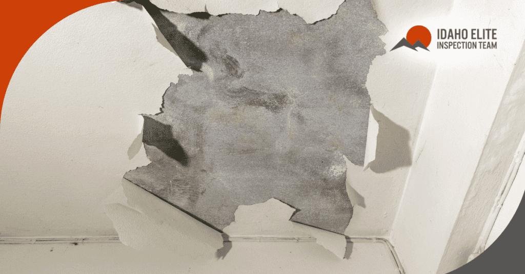 Severely damaged ceiling paint from water intrusion