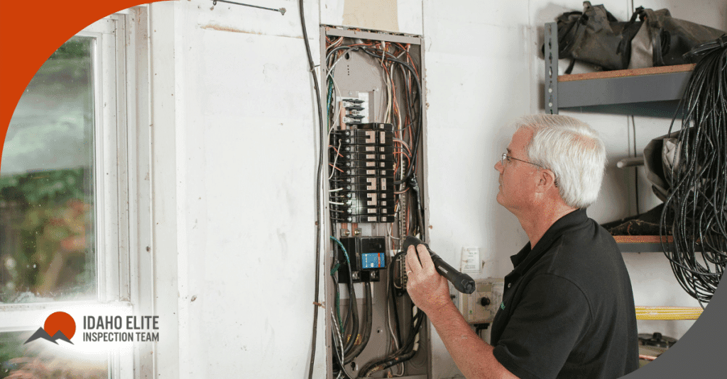 Home inspector examining electrical panel