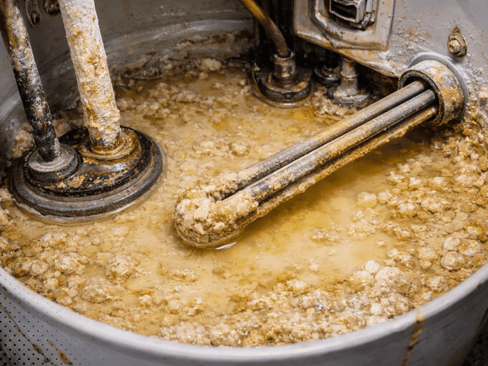 Mineral residue buildup inside a water heater
