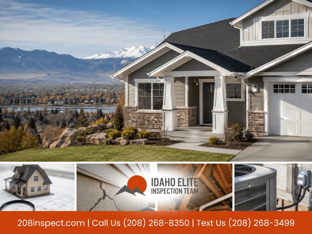 Home in Idaho Falls with mountain backdrop representing professional home inspection services by Idaho Elite Inspection Team for Eastern Idaho buyers