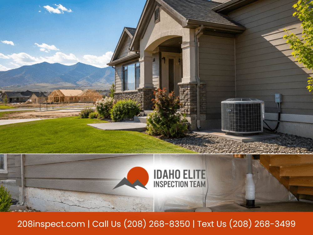 Idaho Falls home inspection showing Eastern Idaho property conditions, HVAC equipment, crawl space areas, and exterior components evaluated by Idaho Elite Inspection Team.