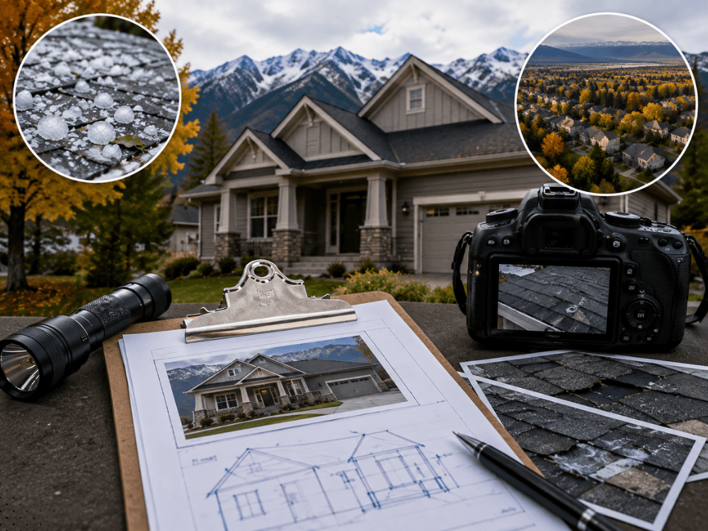 Idaho Falls home inspection documenting roof condition, storm exposure, exterior materials, and property evaluation before winter weather arrives.