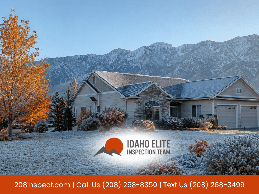 Idaho home exterior with snowy mountain views in winter